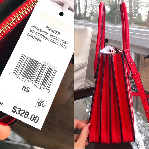 π MICHAEL KORS MERCER BRIGHT RUBY MEDIUM TOTE! - Picture 5 of 9